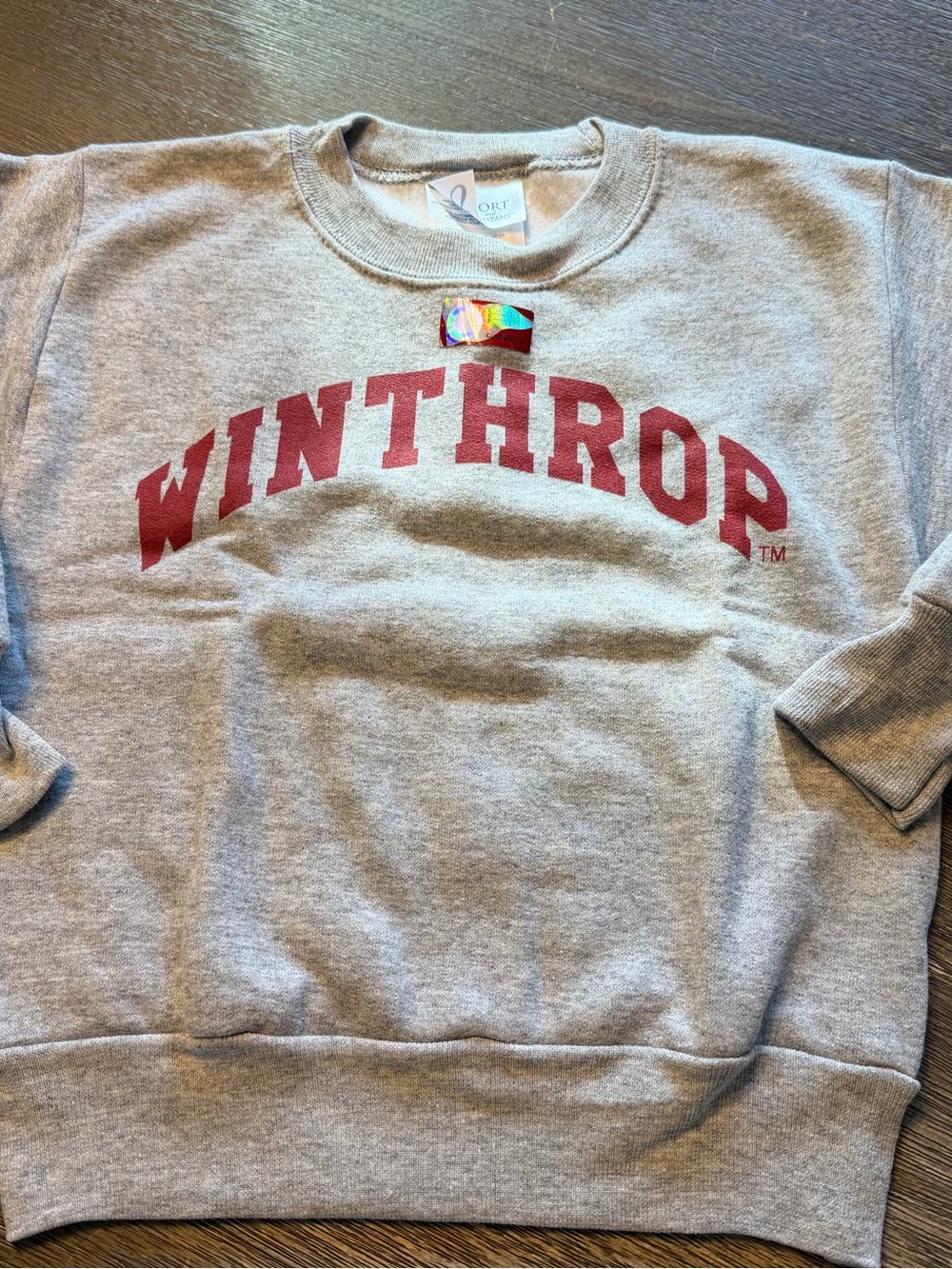 Winthrop Gray Crewneck Sweatshirt with Maroon Lettering. Licensed product! B128.